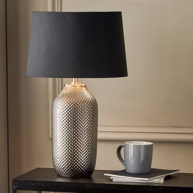 Pacific Lifestyle Modern Textured Ceramic Bottle Table Lamp in Silver