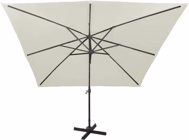 Berkfield Home Durable Cantilever Garden Umbrella with LED Lights and Pole, Beige, W: 300 cm, H: 258 cm – 1
