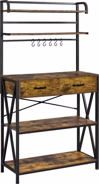 Yaheetech 5 Tier Kitchen Bakers Rack with 2 Drawers in Rustic Brown and Black