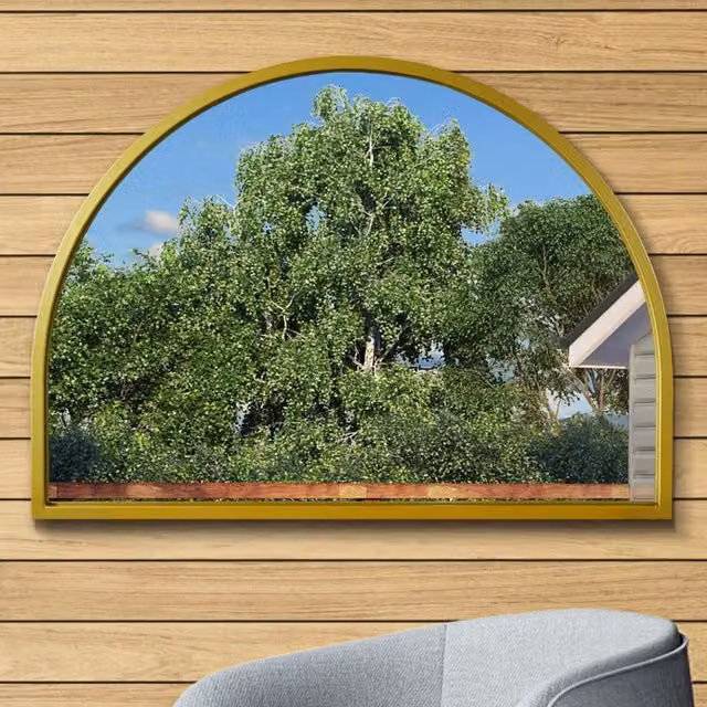 MirrorOutlet Arcus Gold Metal Framed Arched Garden Wall Mirror