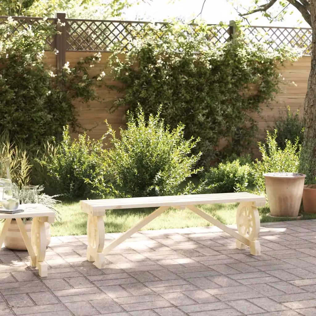 Berkfield Home Rustic Solid Wood Fir Garden Bench in Brown, Width: 115 cm – 2