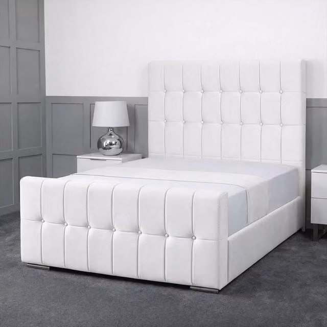 Living Comfort Bedz Belmont Upholstered Gas Lift Storage Bed in White, Super King, 200 x 200 cm