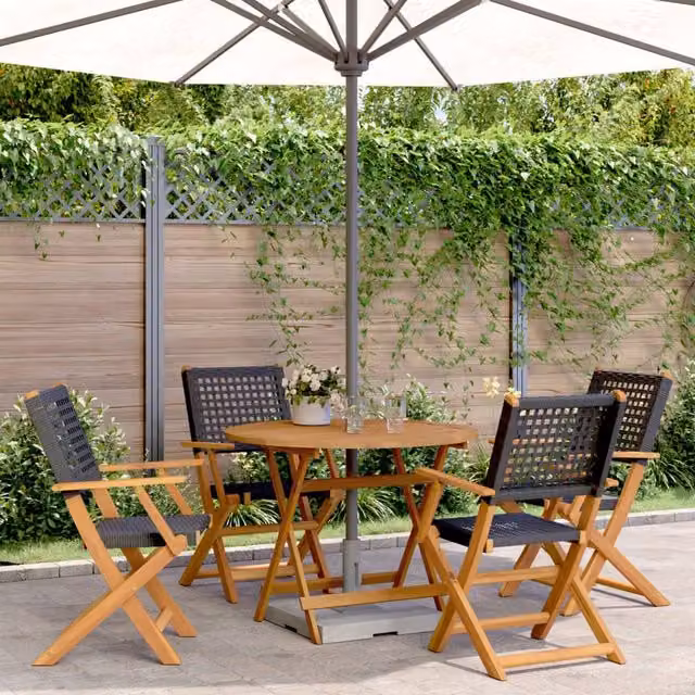 Berkfield Home 5 Piece Modern Garden Dining Set in Black Poly Rattan and Acacia Wood