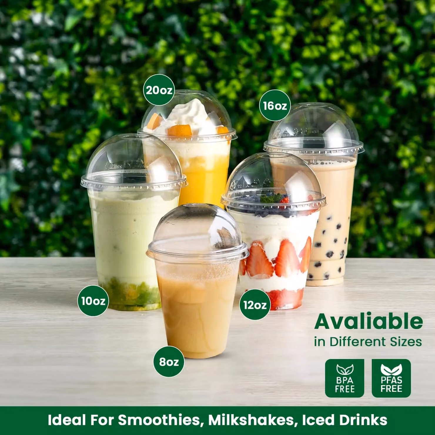 ECONX 100 Pack of 12oz Transparent Plastic Smoothie Cups with Dome Lids – 3