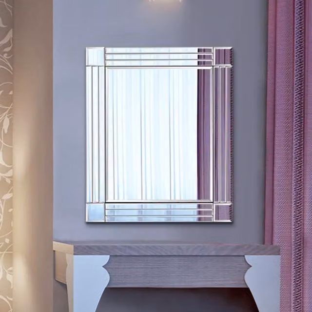 MirrorOutlet Triple Edge Square Art Deco Hanging Mirror in Silver