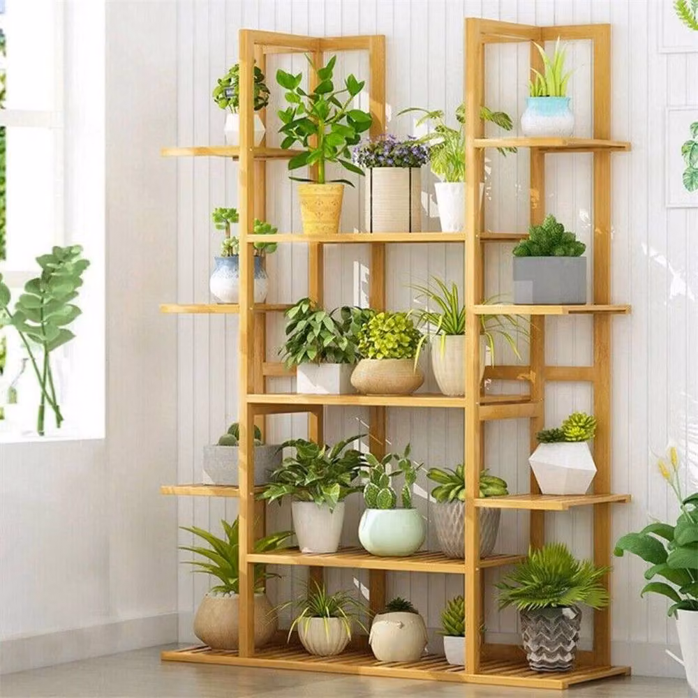 Kelvenix 17 Pot Brown Wood Ladder Plant Stand and Flower Holder Rack – 2