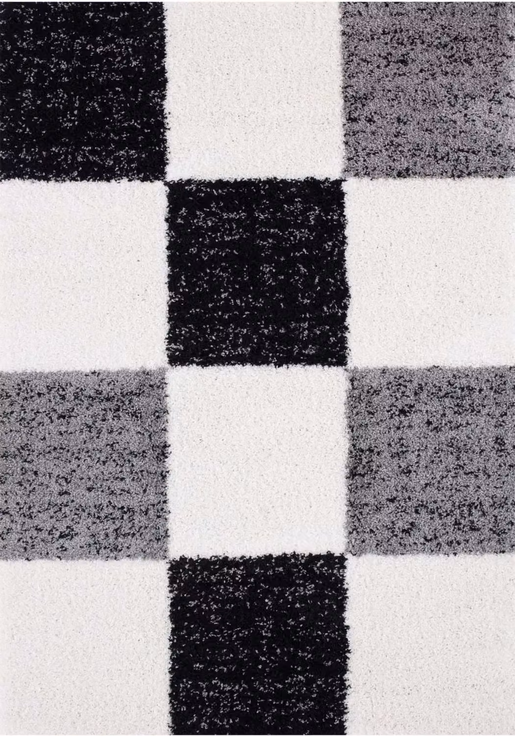 THE RUGS Soft Check High Pile Shaggy Grey Checked Rug, W/D/H: 120 x 170 cm – 2