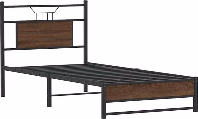 Berkfield Home Single Decorative Bed Frame in Brown Oak, W/D/H: 90 x 190 x 91.5 cm – 1