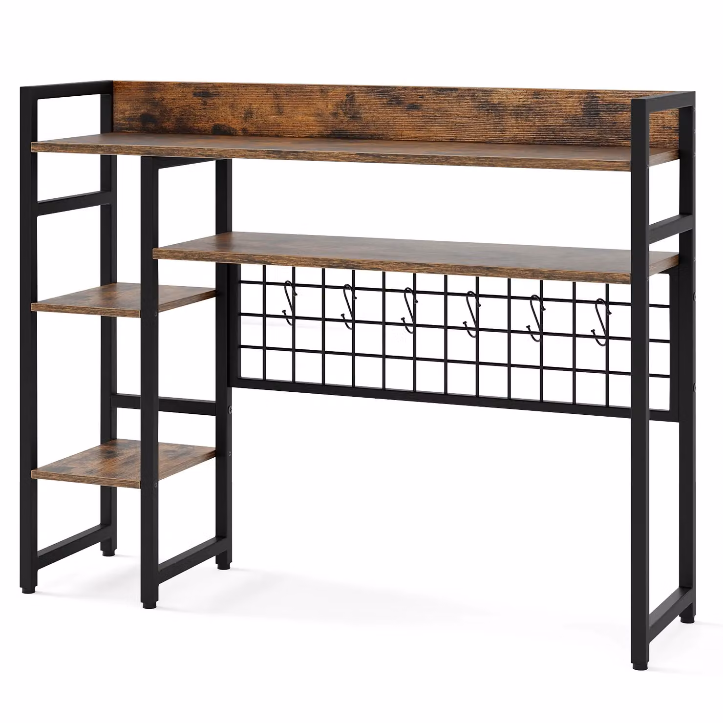 Gymax 4-Tier Desktop Display Rack with Metal Grid Panel in Brown – 8