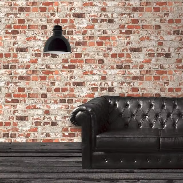 Erfurt Rustic Red and Grey Stone Brick Wall Textured Urban Wallpaper