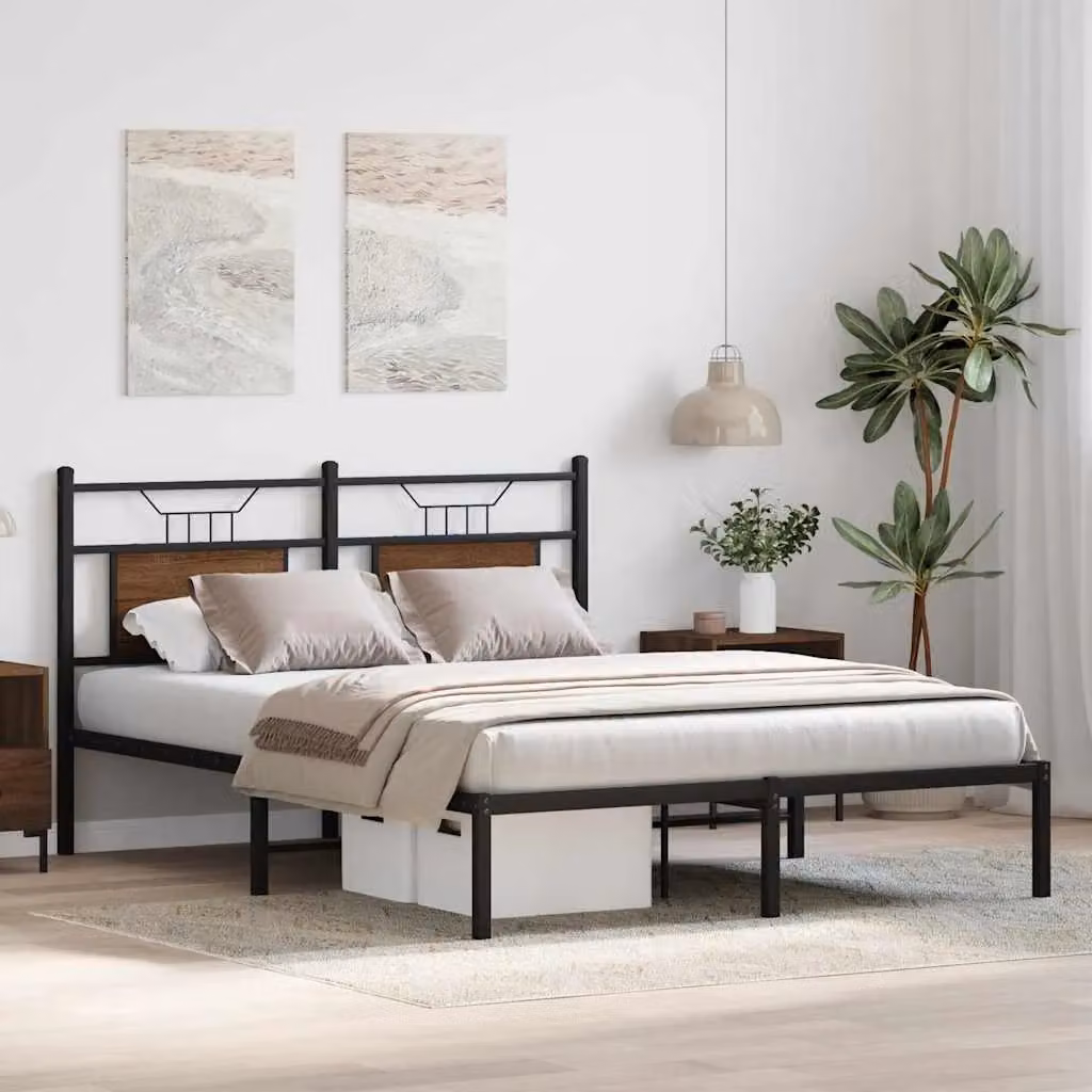 Berkfield Home Bed Frame in Brown Oak, W: 140 cm, D: 190 cm – 3