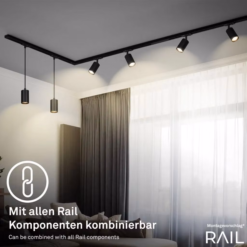 Briloner Black 45W LED Pendant Light for Track Systems, D: 40 mm, H: 100 mm – 4