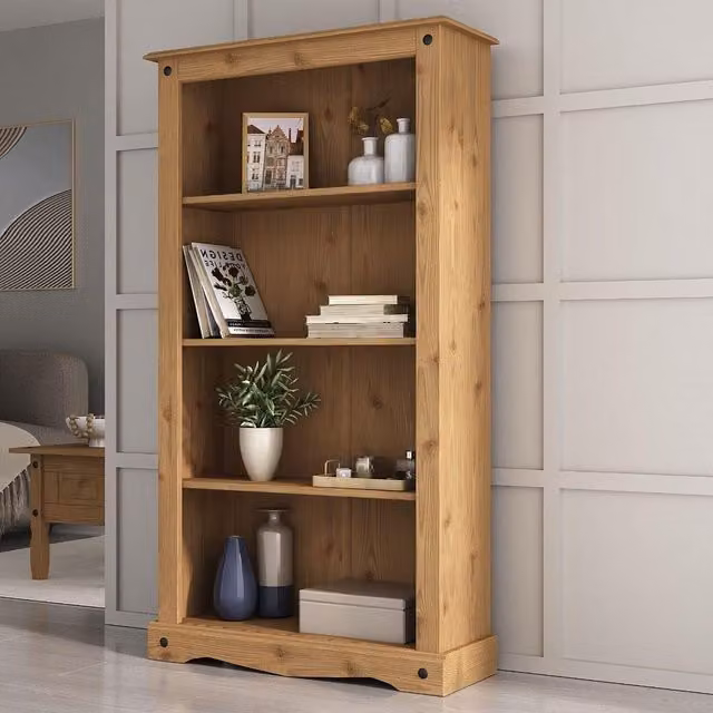 Mews Corona Medium Bookcase in Rustic Waxed Pine, Brown