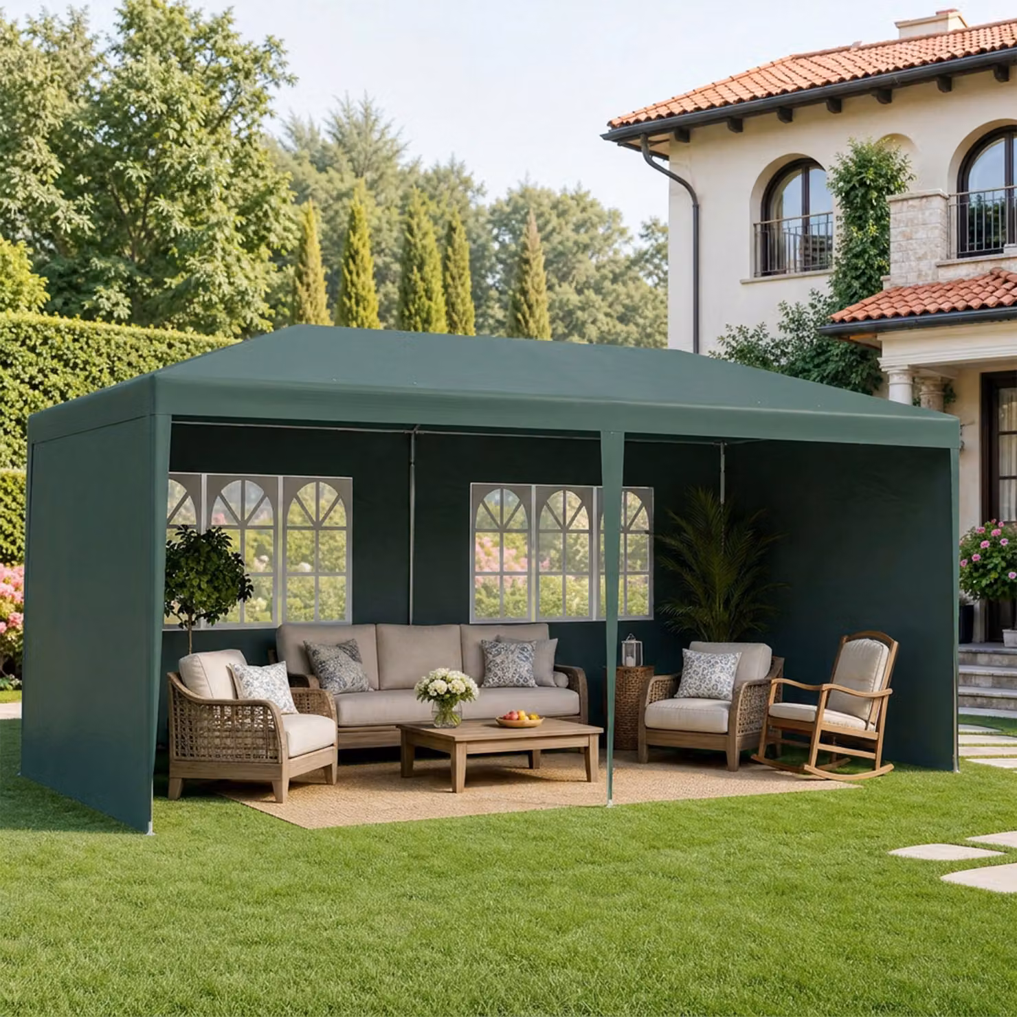Outsunny Green Party Tent Gazebo Marquee with Windows and Side Panels, W: 6 m, D: 3 m, H: 2.55 m – 2