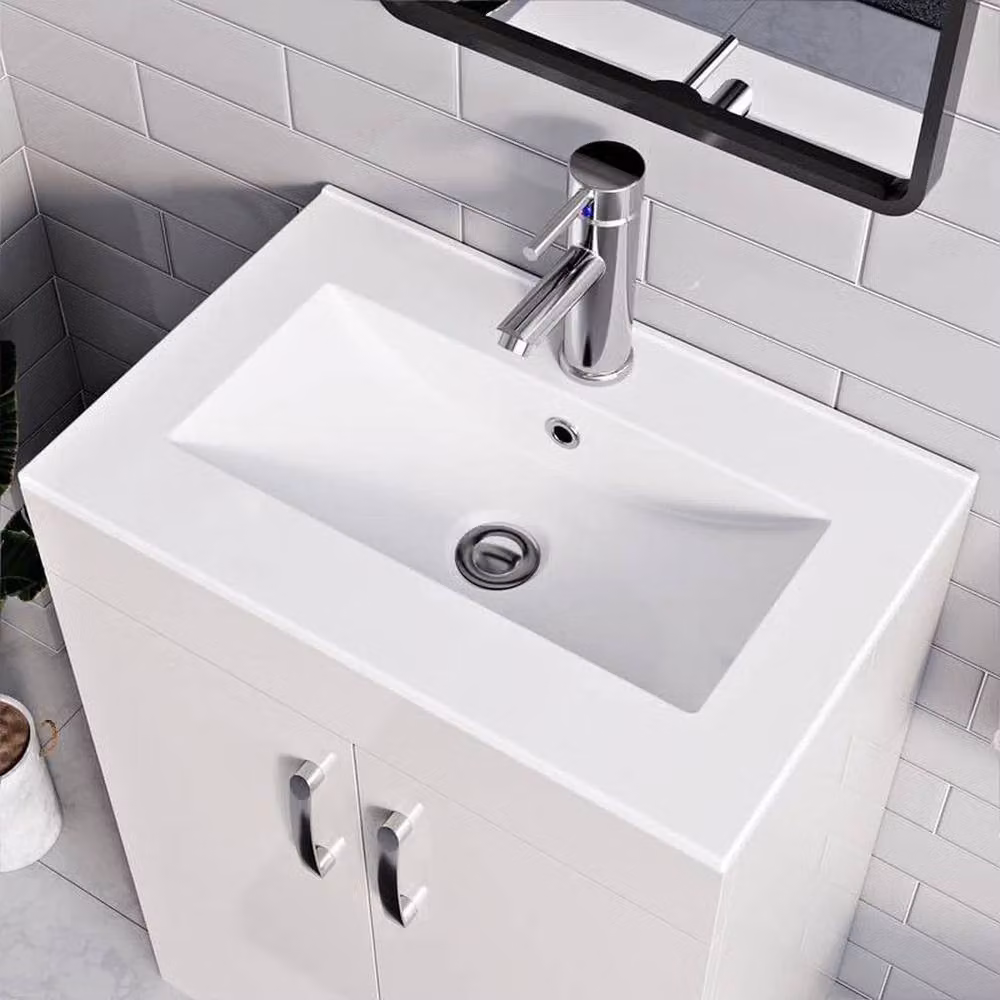 FORGEVIO White Glossy Modern Freestanding Bathroom Vanity Unit with Soft Close Hinged Doors, Width: 60 cm – 4