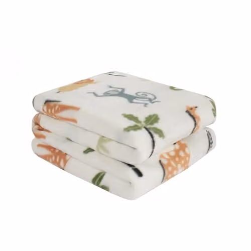 OHS Kids Safari Animal Fleece Throw Blanket, White, W/D/H: 120 x 150 cm