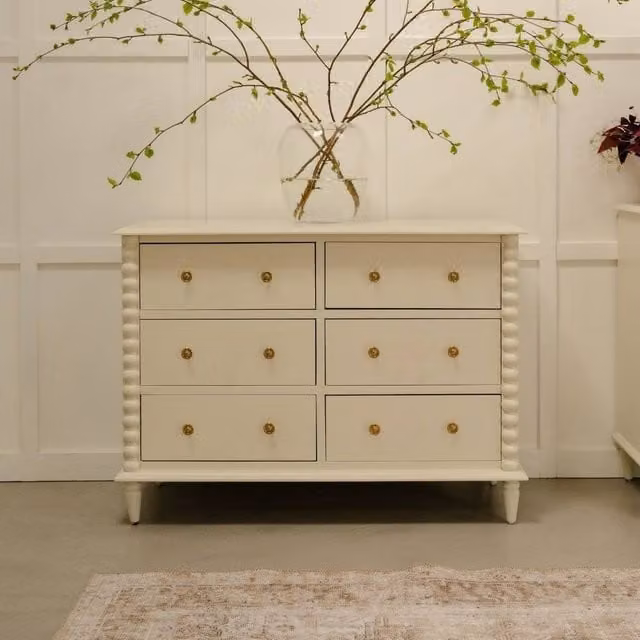 Statement Furniture Cromwell Large 6 Drawer Chest of Drawers with Bobbin Design in Linen, W: 120 cm, H: 85 cm, D: 46 cm
