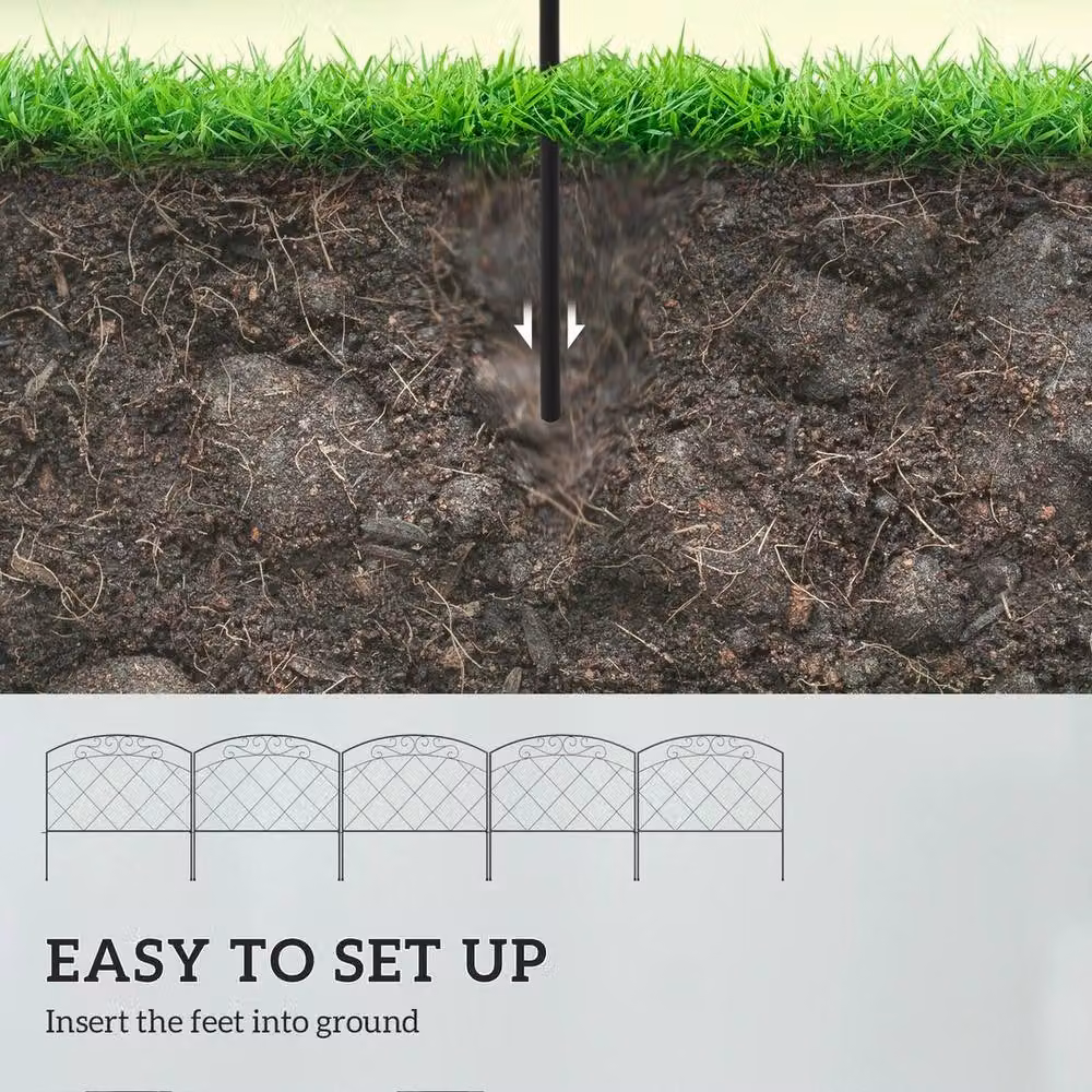 EONLION Black Outdoor Palisade Picket Fence Panels, H: 61 cm x W: 3 m – 3