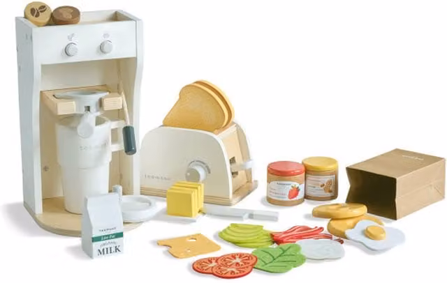 Teamson Kids Healthy Breakfast Play Set with Toaster and Coffee Maker, White