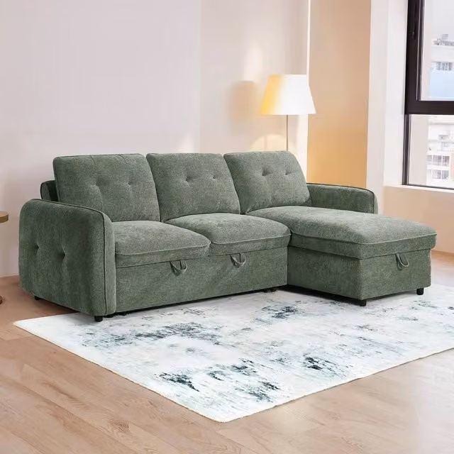 Furnishings For Less UK Seattle L Shaped 4 Seater Fabric Corner Sofa Bed in Green, W: 236 cm, D: 89 cm, H: 97 cm