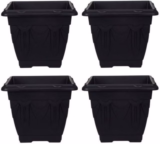 Whitefurze Venetian Square Plastic Planter Pot, Black, 22 cm
