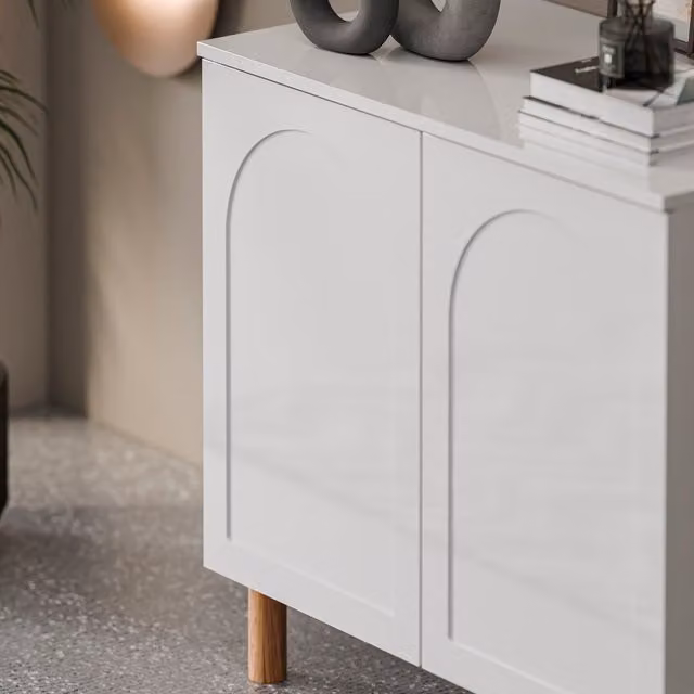 Decorotika Bohem Modern Glossy Sideboard in White, Width: 90 cm