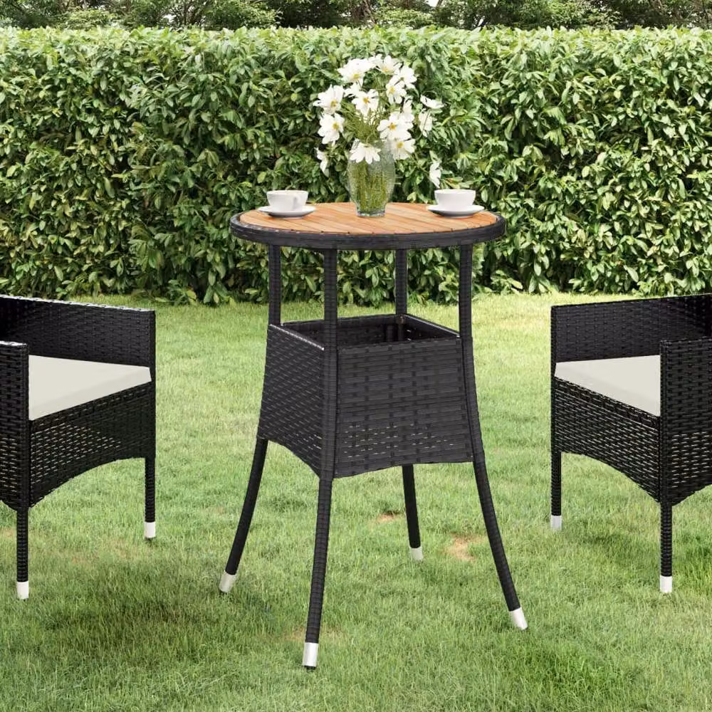 Berkfield Home Round Garden Table in Black Acacia Wood and Poly Rattan, W/D/H: 60 x 60 x 75 cm – 2