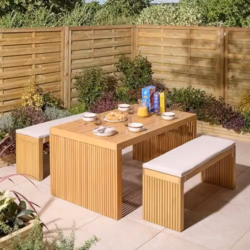 Rowlinsons Kyoto Contemporary Four Seater Wooden Dining Set in Brown with Grey Cushions W/D/H: 120 x 61.59 x 50 cm