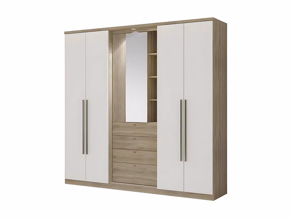Vente-unique Modern 4-Door Wardrobe with Internal Drawers, Mirror and LED Lighting in Light Oak and White, W: 240 cm, H: 231 cm, D: 53.8 cm – 2