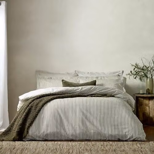 Yard Hebden Striped 100% Cotton Duvet Cover and Pillowcase Set in Green, W/D/H: 140 x 200 cm – 1