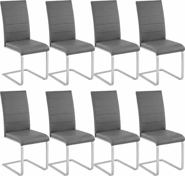 tectake Set of 8 Grey Cantilevered Dining Chairs with Synthetic Leather and Metal Base