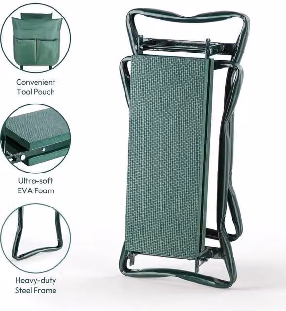 FLAVORA 2-in-1 Folding Padded Garden Kneeler in Green