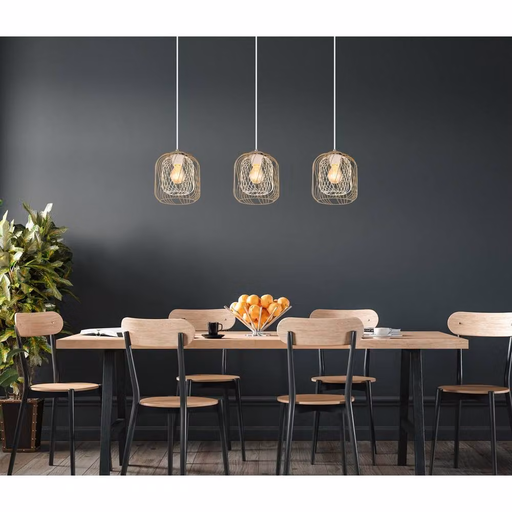 Netlighting Dichti Bar Pendant Ceiling Light in Beige Matt with 3x E27 Sockets – 4