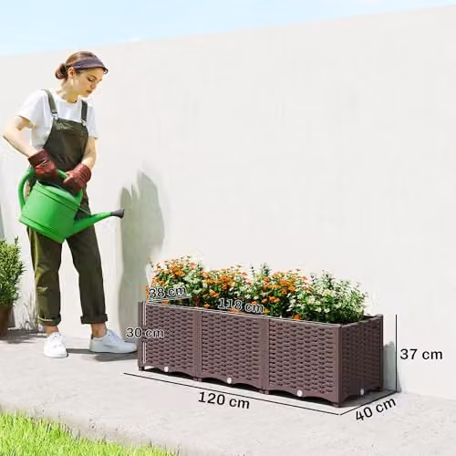 Outsunny Brown Plastic Self-Watering Raised Garden Bed with Legs W/D/H: 120 x 40 x 37 cm – 7
