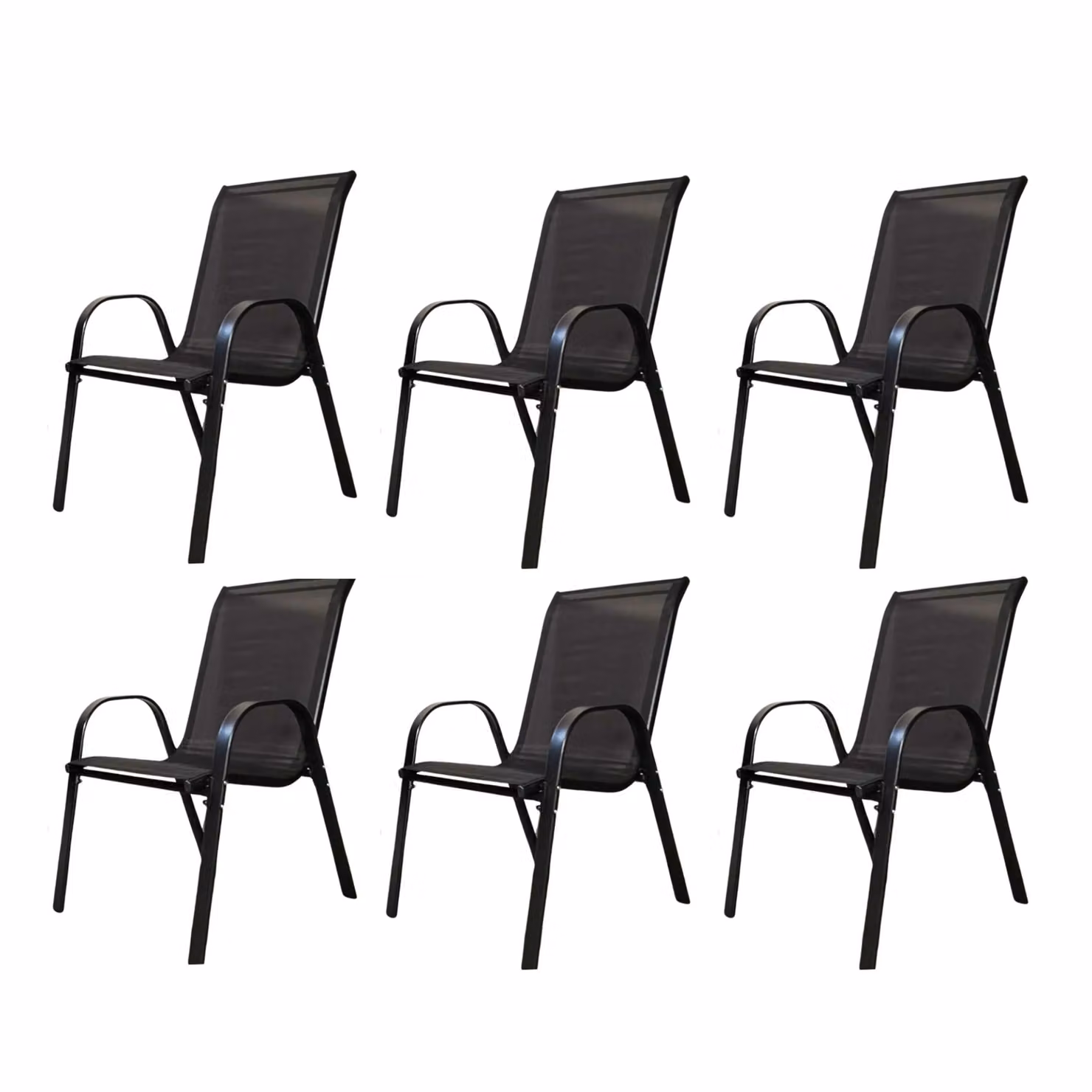 Samuel Alexander Set of 6 Black Textilene and Powder Coated Steel Stackable Outdoor Garden Patio Chairs with Armrests – 4