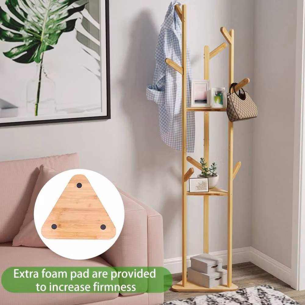 KORVIXA Modern Bamboo Hall Tree with Bench and Hooks in Sand Brown – 4