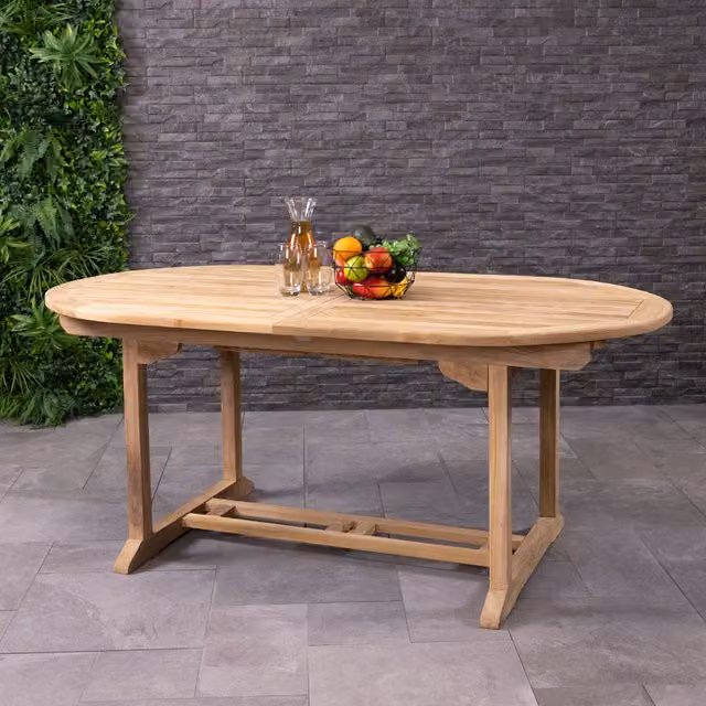 Charles Bentley Extendable Oval Teak Wood Garden Patio Table, Brown