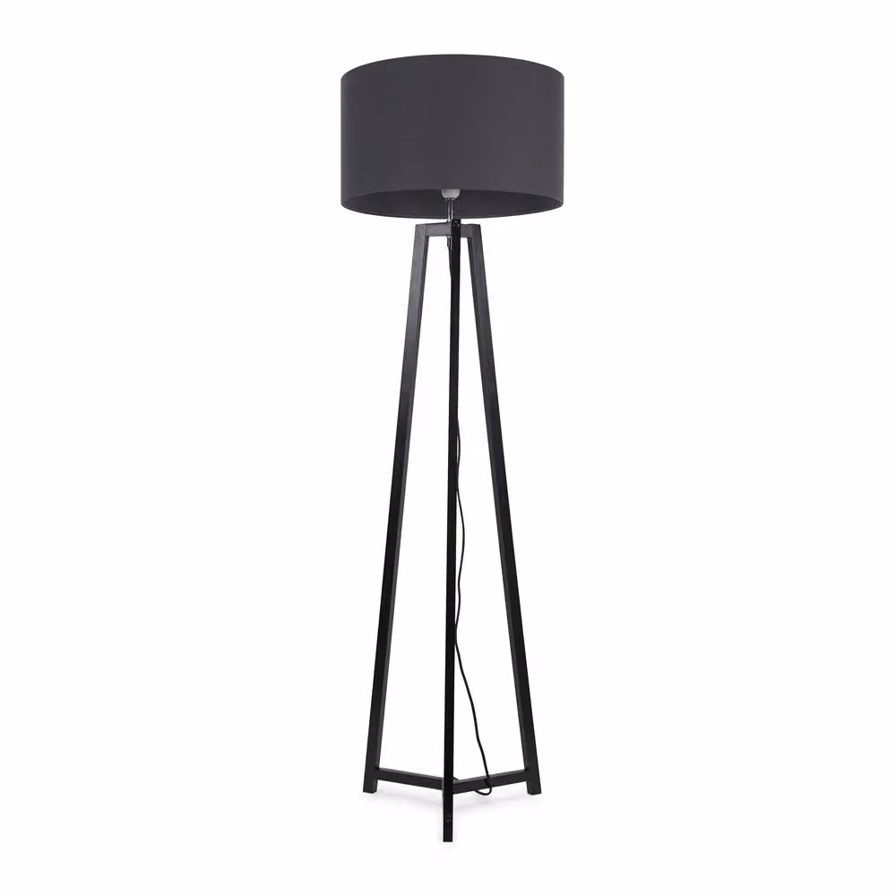 ValueLights Lottie Black Wood Tripod Floor Lamp with Grey Fabric Drum Shade, H 148 cm x W 45 cm x D 45 cm – 2