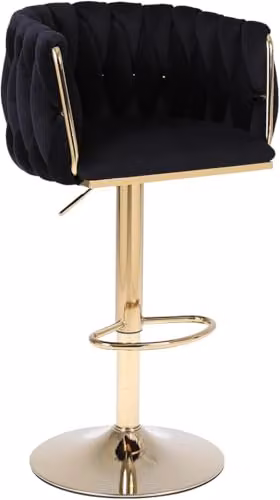 Hygrad Set of 2 Modern Velvet Bar Stools with 360 Degree Swivel and Metal Base in Black and Gold – 3