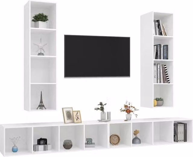 Berkfield Home Set of 4 Wall-mounted White MDF TV Cabinets