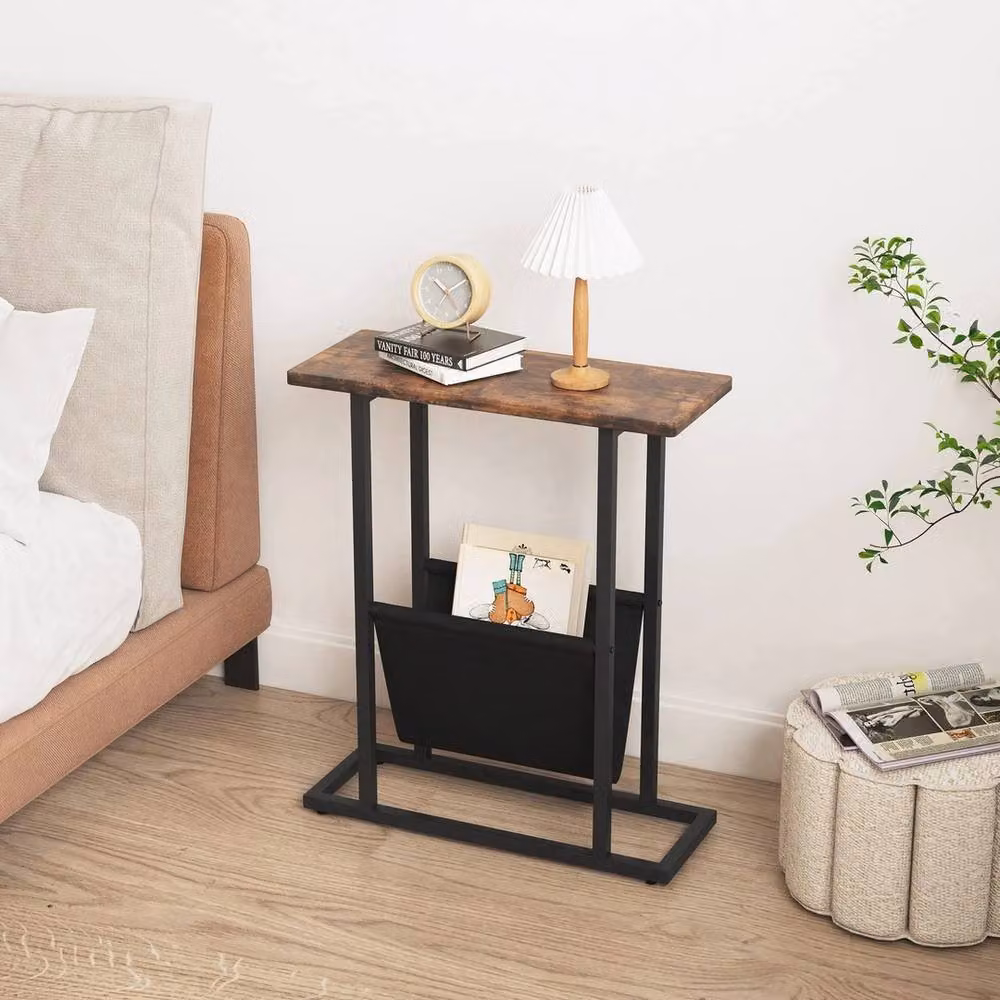 FORGEVIO Small Narrow Side Table in Rustic Brown with Sled Base – 6