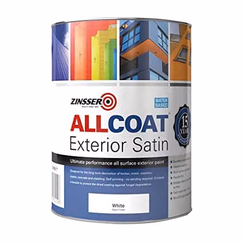 Zinsser AllCoat Exterior Water Based Satin Paint, White, 1L