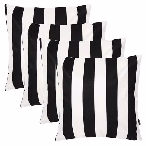 icon Boho Collection Indoor Outdoor Square Cushions, Set of 4, Black and White Striped, W/D/H: 43 x 43 x 43 cm