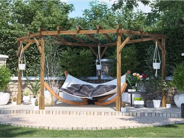 Dunster House Utopia Diamond Wooden Corner Pergola Kit in Brown