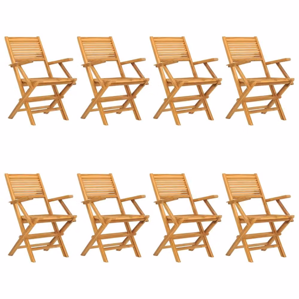 Berkfield Home Set of 8 Folding Teak Wood Garden Chairs in Brown, W/D/H: 55 x 62 x 90 cm – 2