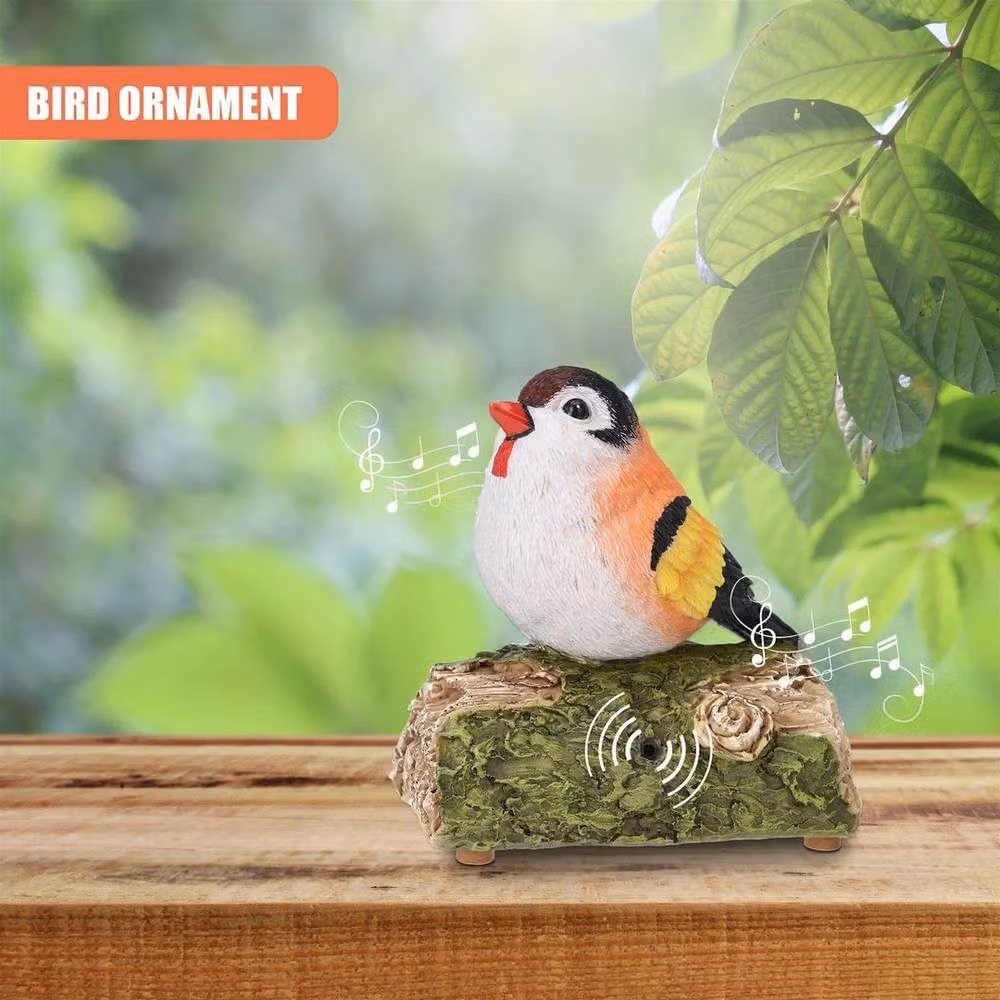 SPETLEK Motion Sensor Activated Singing Chirping Bird on Stump Ornament in Green and Multicolour – 2