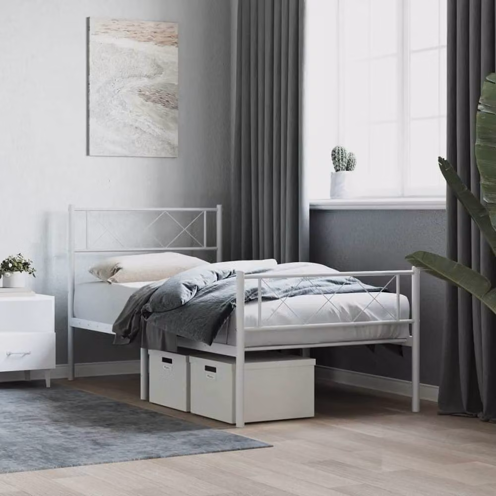 Berkfield Home Metal Bed Frame with Headboard and Footboard in White, W/D/H: 80 x 200 cm – 2