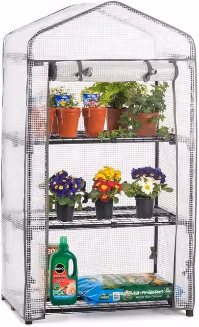 Christow Mini 3 Tier Greenhouse with Steel Frame and Reinforced PE Cover in Grey – 1