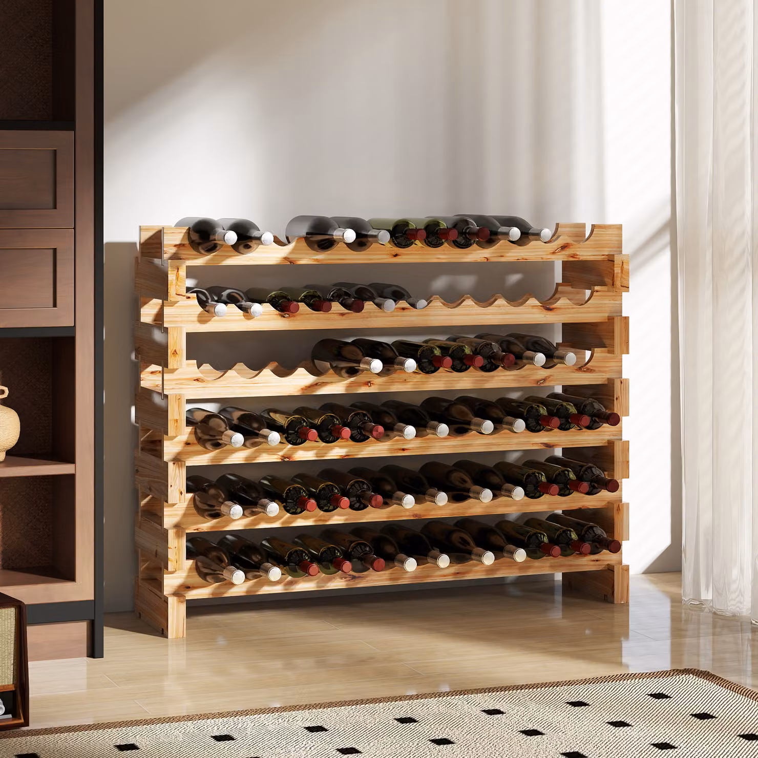 HOMCOM 6 Tier Pine Wood Wine Rack Holder in Light Brown, Holds 72 Bottles, W/D/H: 85 x 28 x 28 cm – 5