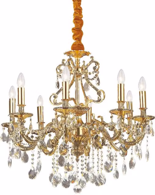 Ideal Lux Gioconda 8 Light Crystal Chandelier in Antique Gold Finish with E14 Bulbs